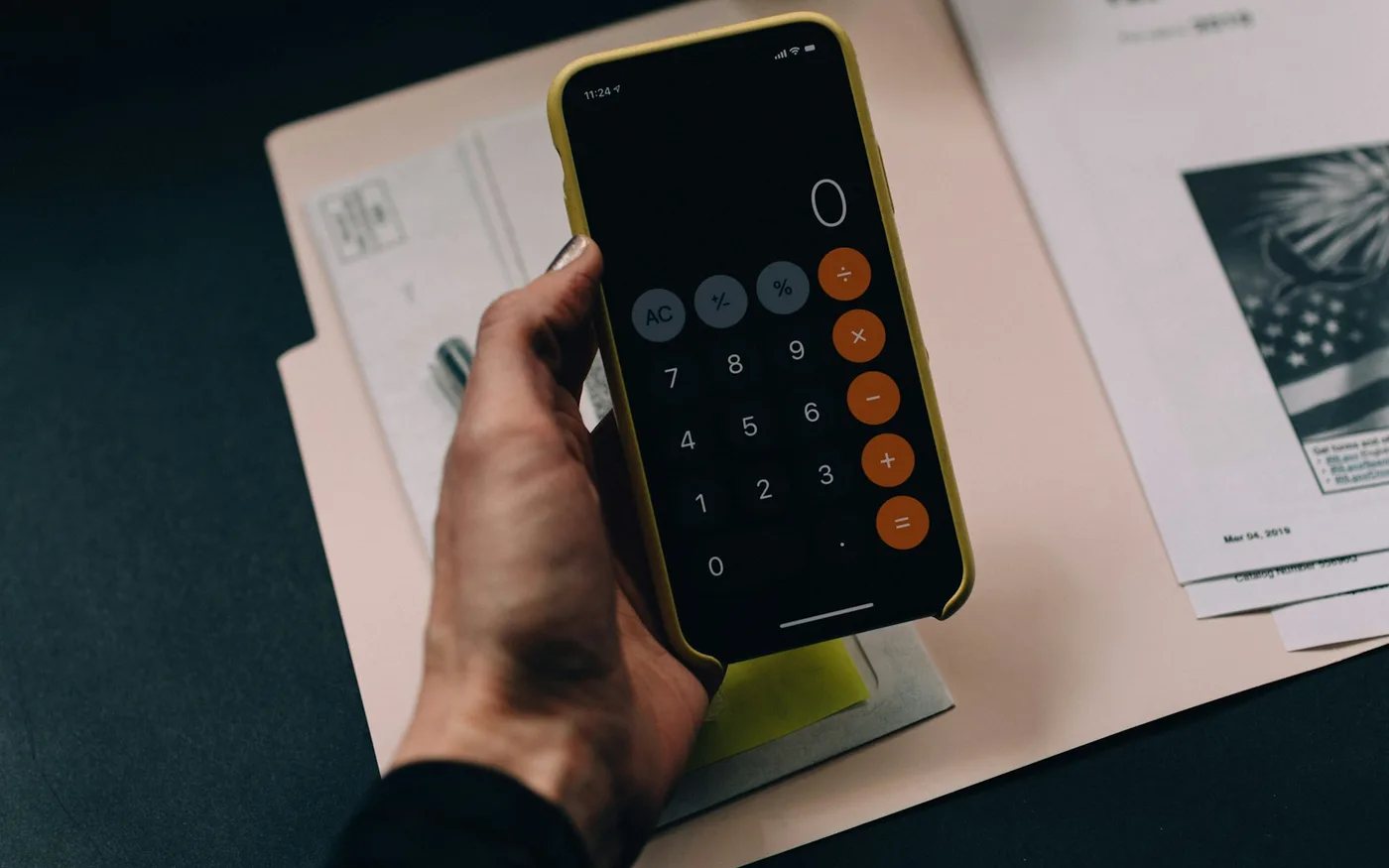 Calculator and financial documents
