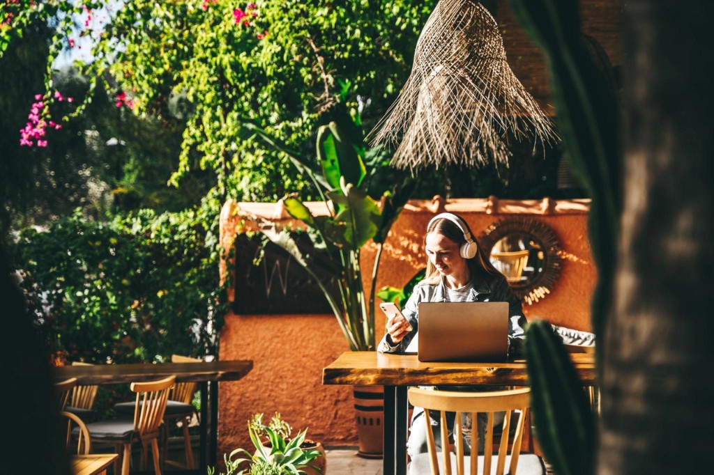 Remote worker at a café in Bali