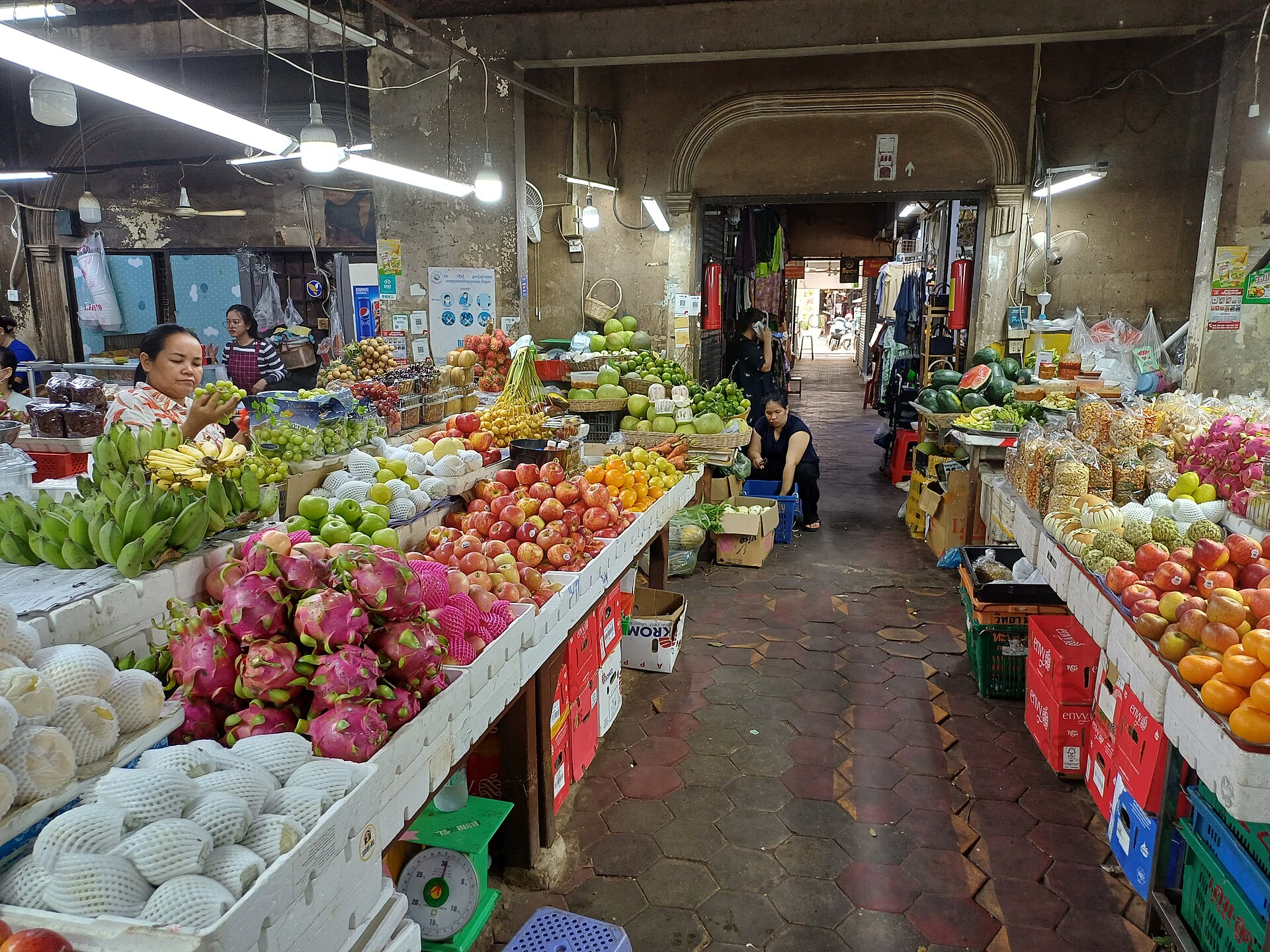 Fresh food stalls inside Siem Reap's Old Market