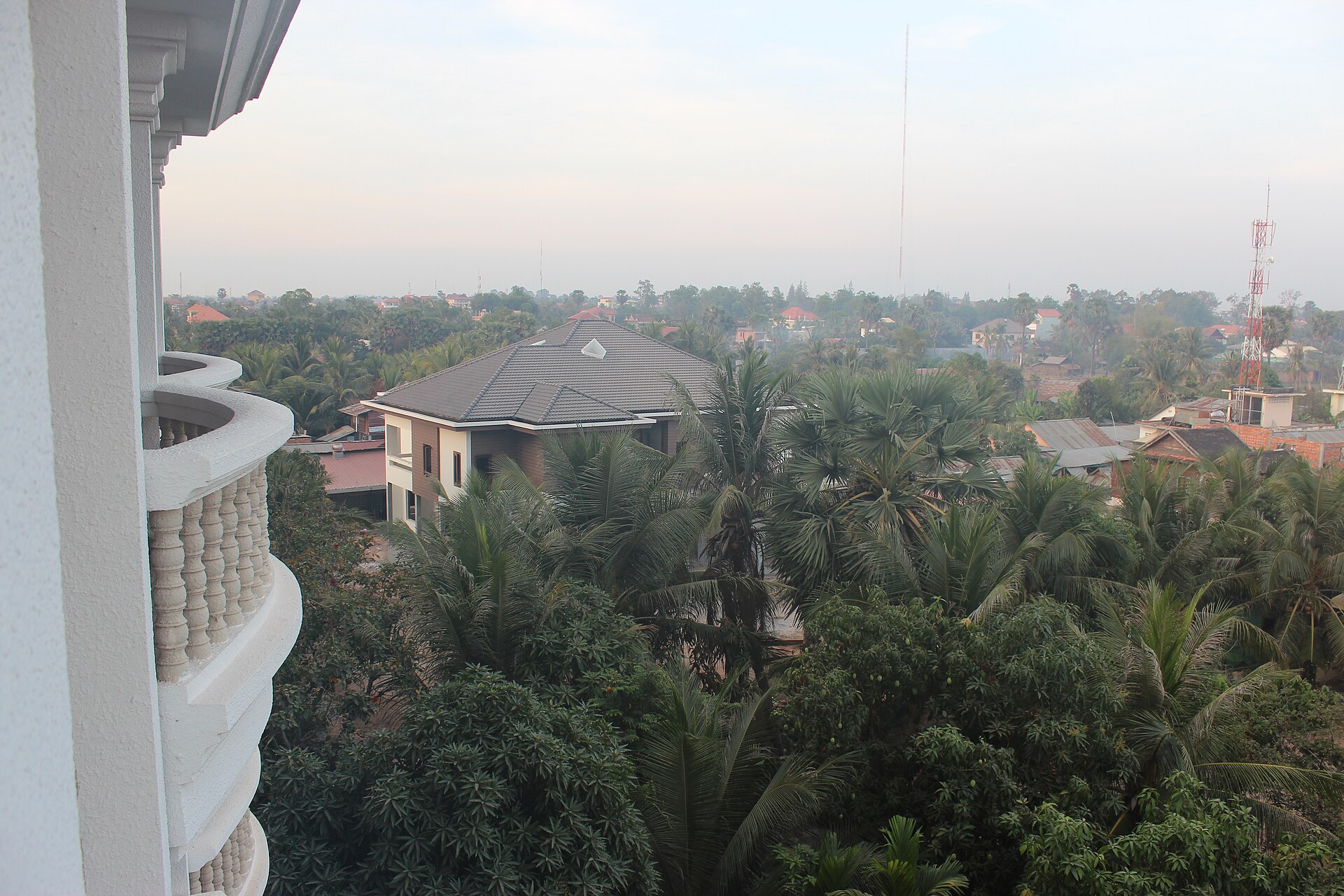 A rooftop view across the residential streets of Siem Reap